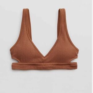 Aerie Crinkle Voop Cut Out Bikini Top Swimwear Textured
Ribbed brown large